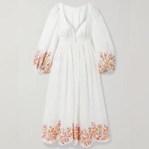 Zimmermann Mae White Embroidered Scalloped Midi Dress AU Size 1 (US 4-6)